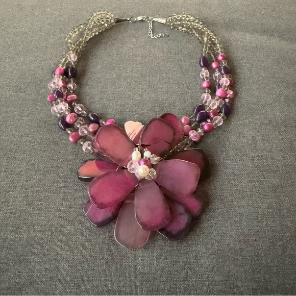 PANNEE genuine Stone Flower Necklace Made In Thailand Purple and Pink Beads - Picture 4 of 4